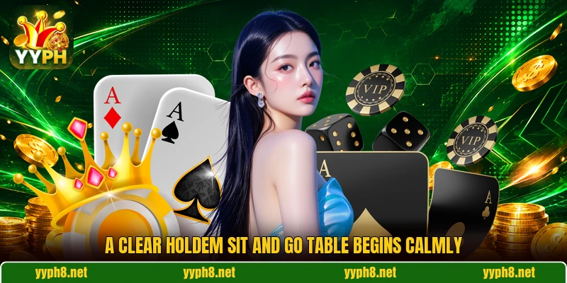 A clear holdem sit and go table begins calmly