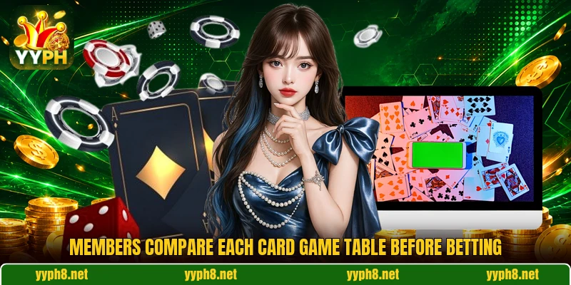 Members compare each card game table before betting Members compare each card game table before betting
